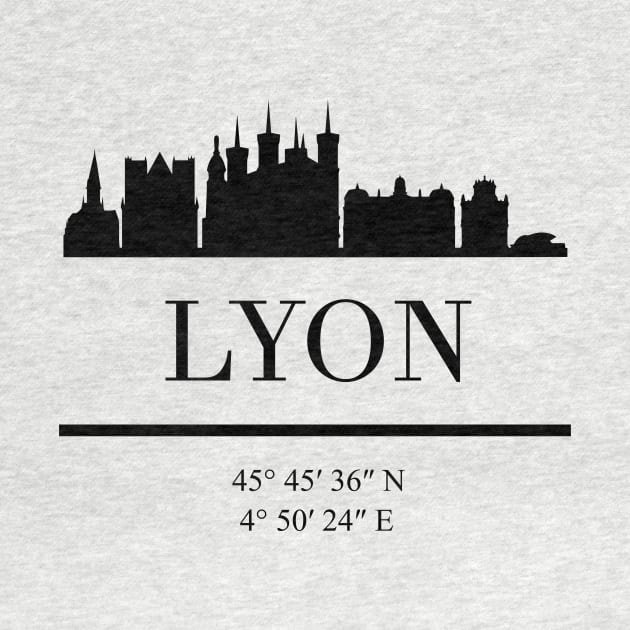 LYON FRANCE BLACK SILHOUETTE SKYLINE ART by deificusArt